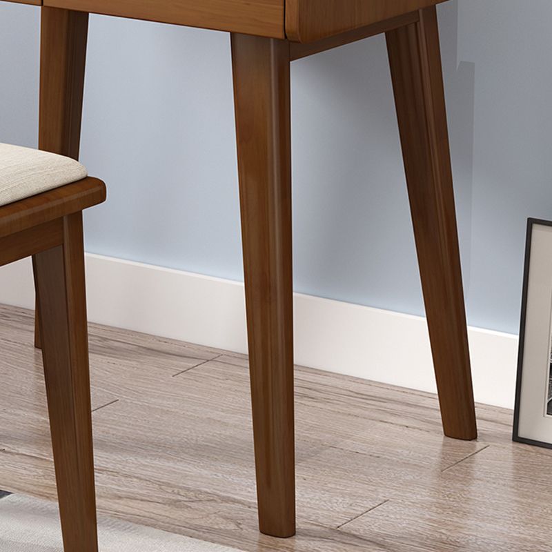 Solid Wood Vanity Table Set 3-Drawer Makeup Vanity Table with Mirror and Stool