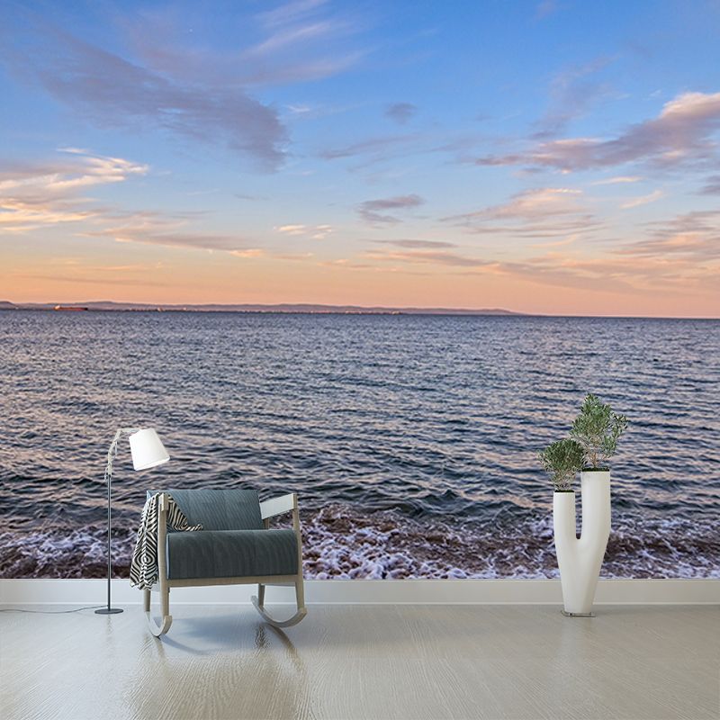 Sea Mural Wallpaper Modernist Nature Scenery Wall Covering in Light Color