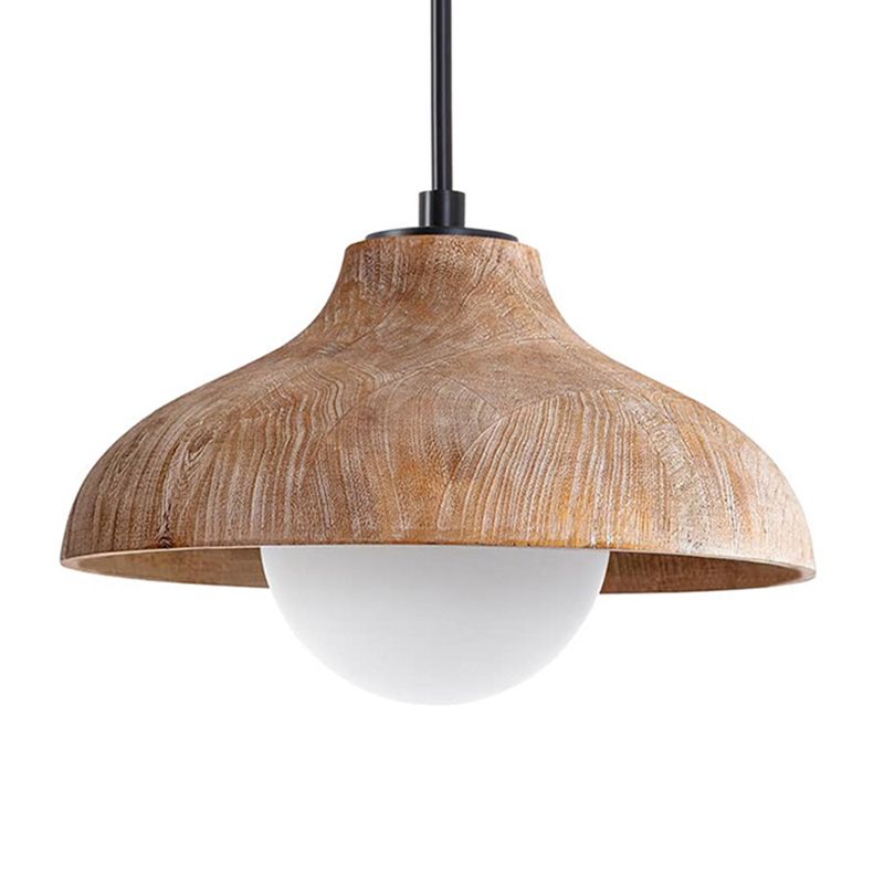 Luce sospesa in legno cono 1 lampadina lampadina con tonalità in vetro globo per sala da pranzo