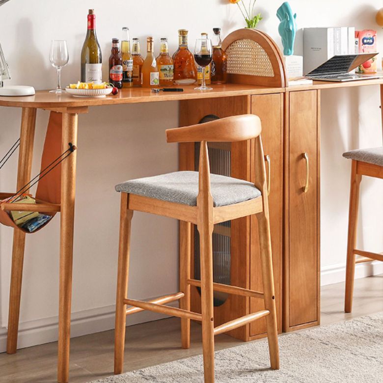 Contemporary Upholstered Armless Bar Stool with Solid Wood Base