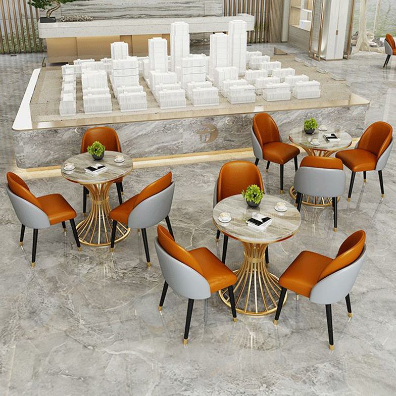 Metal Traditional Luxury Round Table for Dining Room Sintered Stone Table with Pedestal