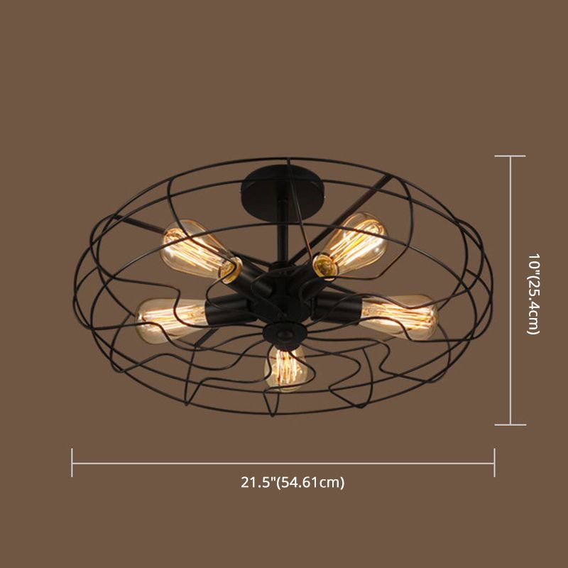 Montaje semi descarga negro de 5 luces en estilo industrial Luz de techo de hierro forjado para lugar comercial