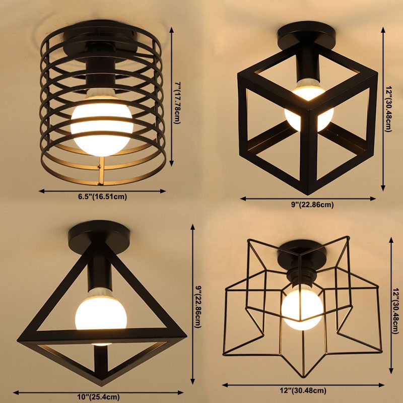 Geometric Pendant Light Industrial Style 1 Light Metal Flush Mount Light Fixture in Black