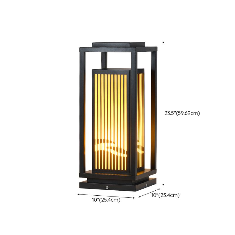 Rectangle Pillar Lamp Modern Metal Outdoor Waterproof Light in Black