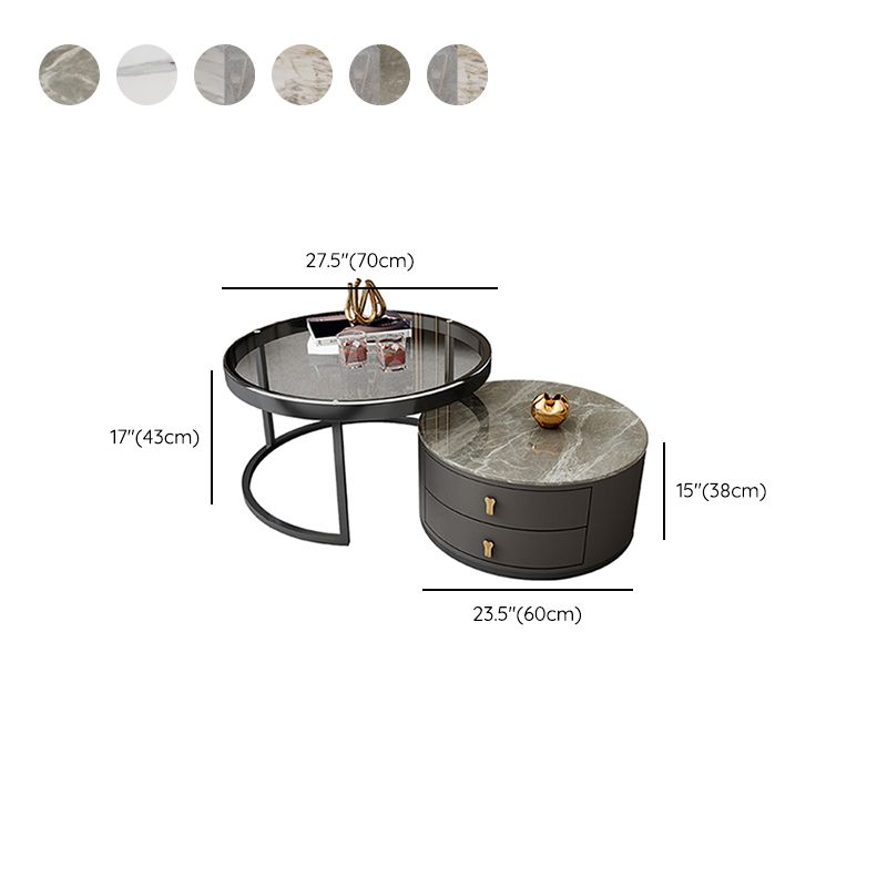 Modern Coffee Cocktail Table Round Nesting Coffee Table Set with Drawer