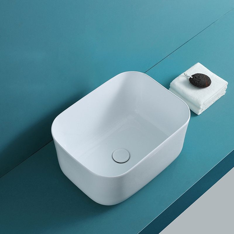 Modern Bathroom Sink with Single Faucet Hole Porcelain Rectangular Vessel Lavatory Sink