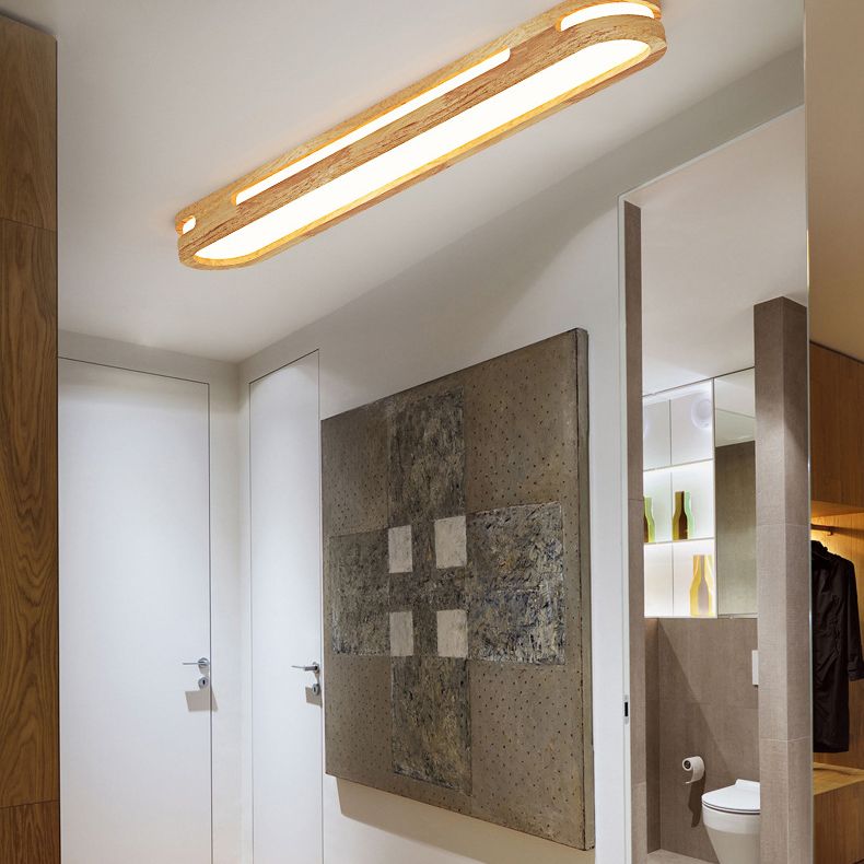 Wooden Oblong Flush Mount Lighting Fixture Nordic LED Flush Mount Ceiling Light in Wood