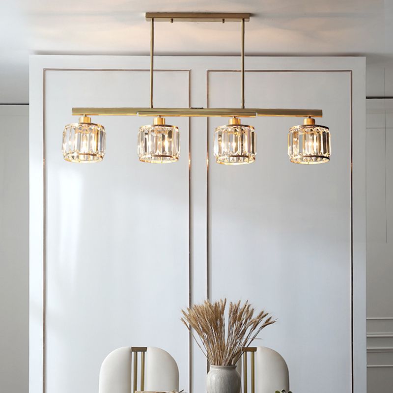 Diseño único de iluminación de la isla de cocina de 4 luces dorado con sombra de cristal