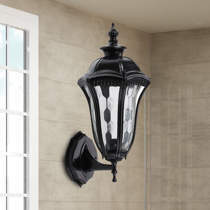 Urn buiten wandbevestiging verlichting rustiek helder kuiltjes glas 1 bol zwarte wandlampbevestiging