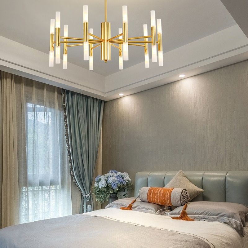 Cylindrical Chandelier Postmodern Metal Gold Hanging Light for Dining Room