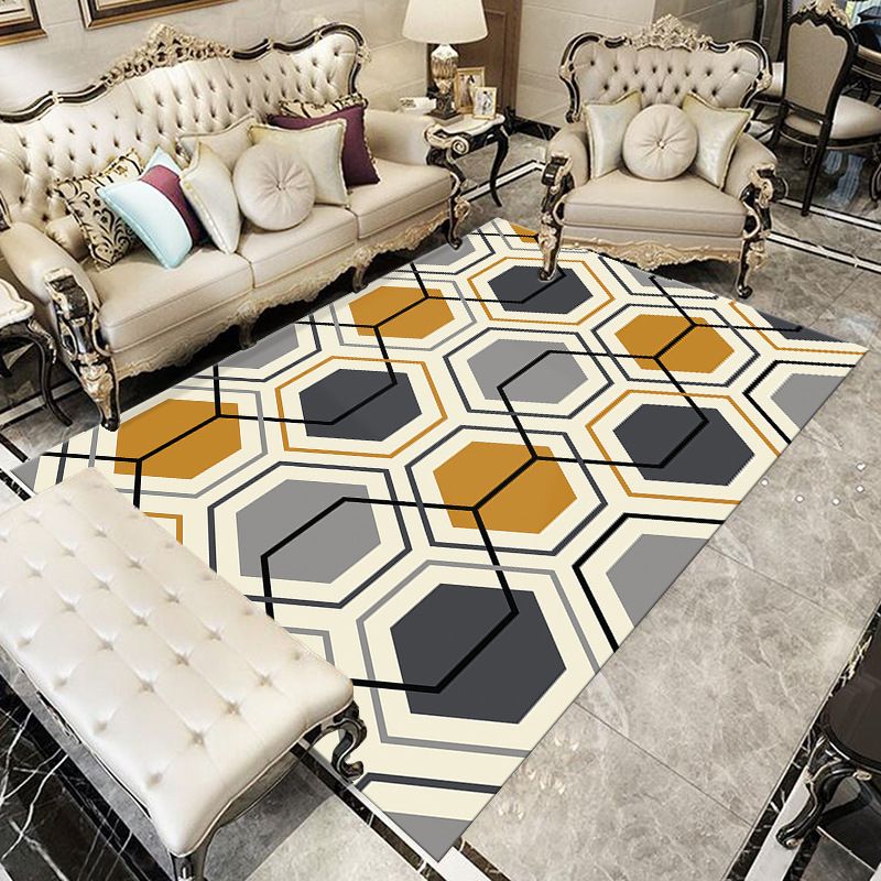 Chic Modern Area Rug Green Geometric Pattern Rug Polyester Non-Slip Backing Carpet for Home Decor