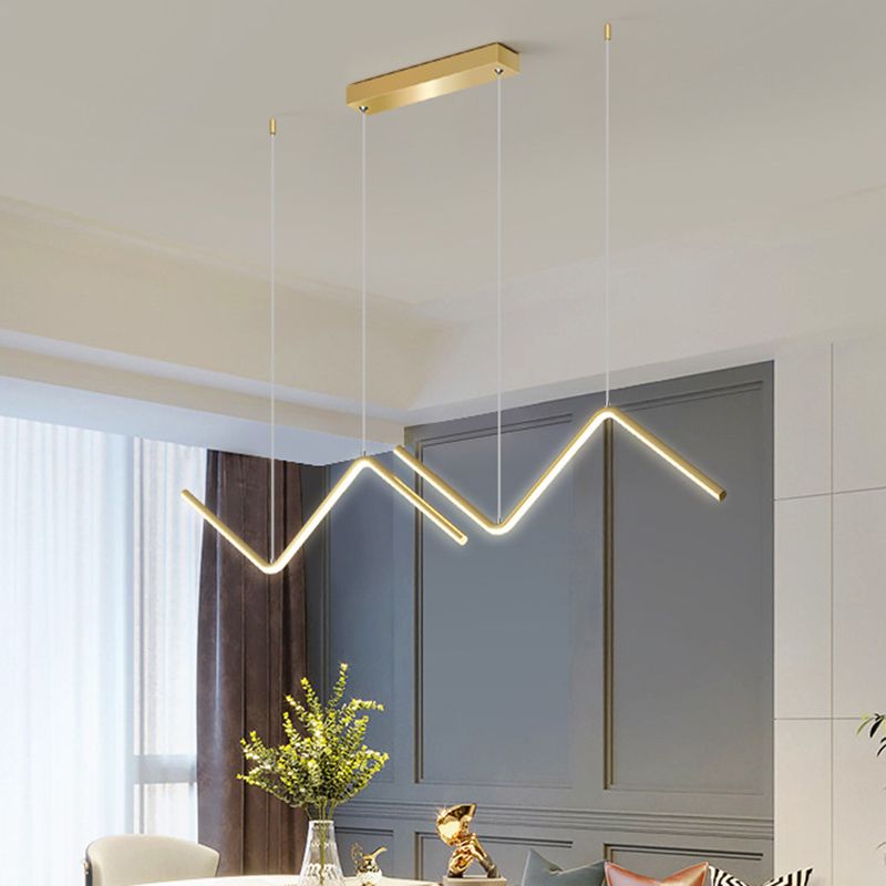 Zigzag Shaped Metal Hanging Lamp Simple Black/Gold LED Island Pendant in Warm/White Light for Dining Room