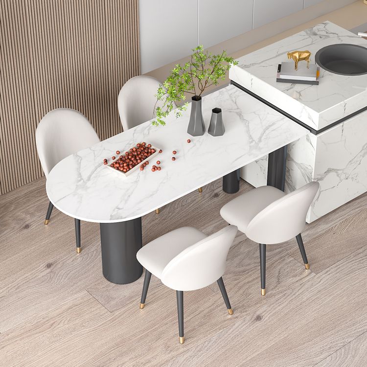 Metal Contemporary Free Form Dining Table Sintered Stone Table with Black Legs