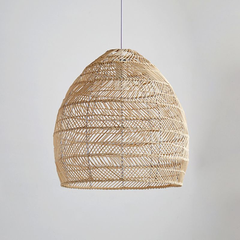 Japanse hangende lampkit 1-licht beige rattan omlaag verlichtingshanger voor studieruimte