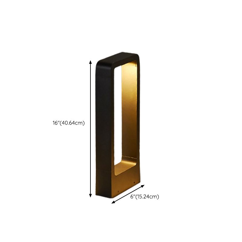 Contemporary Metal Pillar Lamp Rectangle Shape Outdoor Waterproof Light with Glass Shade