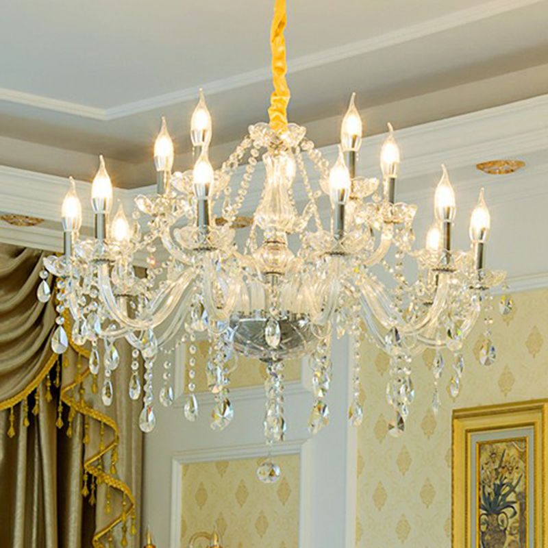 Baroque Candelabra Chandelier Clear Crystal Pendant Light Fixture for Dining Room