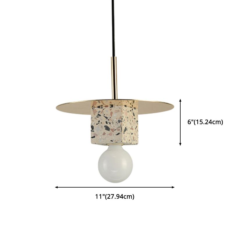 Stone Square Hanging Ceiling Light Minimalist Style Gray-White Pendant Lighting for Bedroom