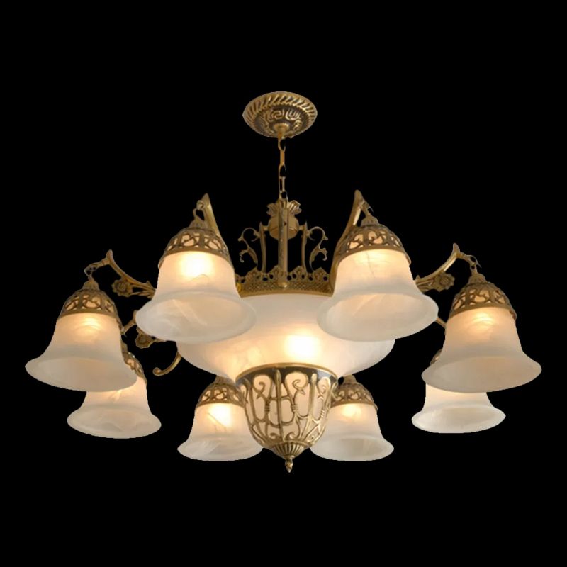 11 bulbos por la lámpara de la lámpara de estar retro kit de luz colgante con tono de vidrio de alabastro de campana en bronce