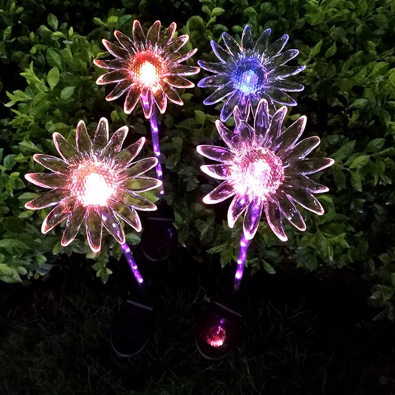Decorative Chrysanthemum LED Lawn Light Plastic Garden Solar Ground Lighting, White