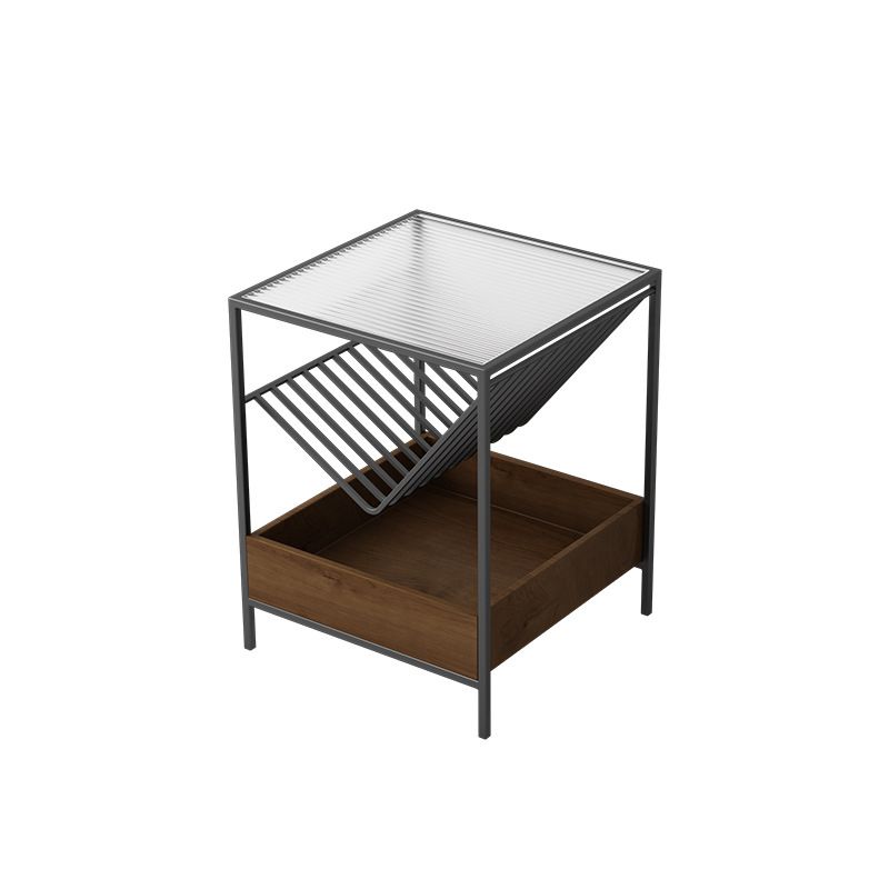 21.6" Tall Metal Frame End Table Glass Square Top Side Table with Shelf