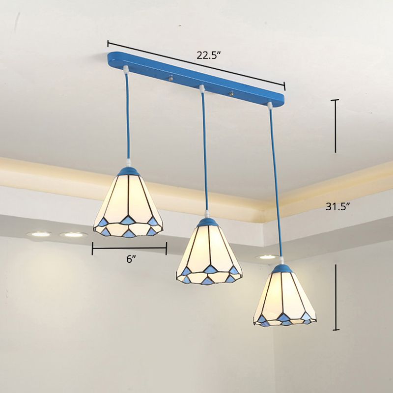 Tiffany Conical Hanging Light 3 Heads gebrandschilderd glas Multi Light Pendant voor restaurant