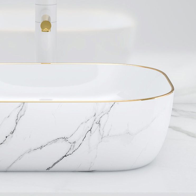 Modern Bathroom Sink Porcelain Pop-Up Drain Solid Color Rectangular Vessel