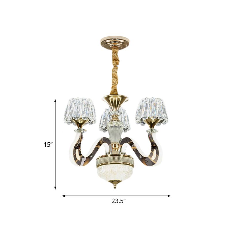 Conical Clear Crystal Hanging Light Kit Moderne 3/5 Köpfe Schlafzimmer LED Kronleuchter Anhängerlampe