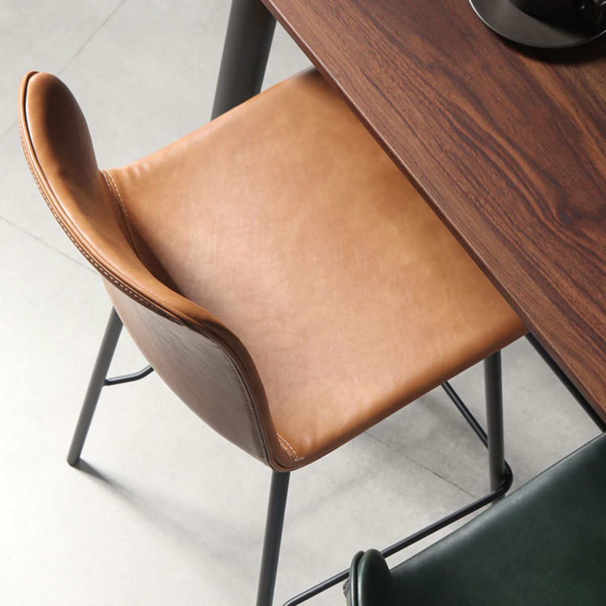 Glossy Leather Square Bar Stool Industrial Metal Stools with Back Legs