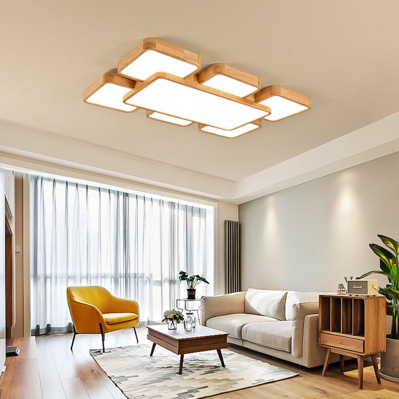 Minimalist Geometrical Flush Mount Lighting Wood Living Room LED Flush Mount Fixture