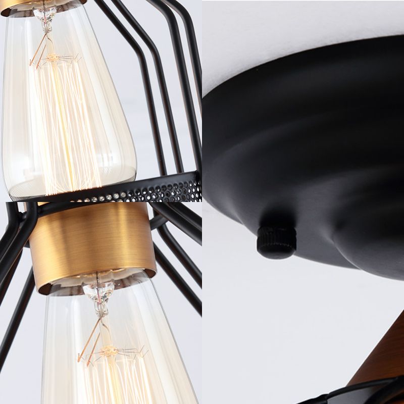 Single Bulb Semi Flush Mount Industrial Caged Metal Ceiling Light in Black with Wire Mesh