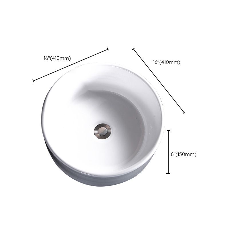 Modern Bathroom Sink Porcelain Pop-Up Drain Round Vessel Bathroom Sink