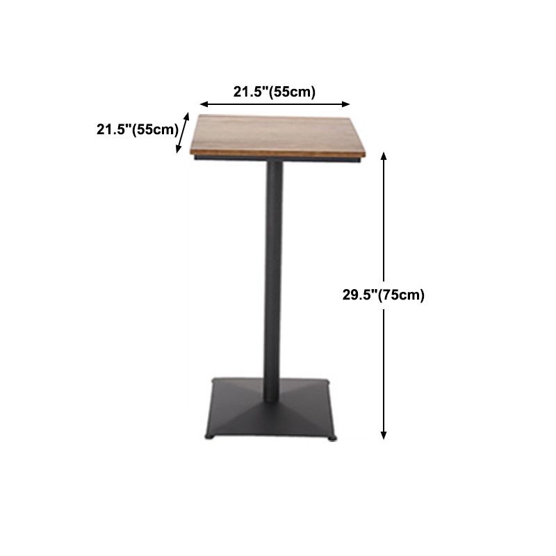 Industrial Black Metal Bar Table Wood 21.6"W Top Indoor Pedestal Bistro Table
