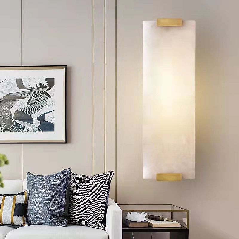 Lampada da lampada con applique rettangolare lampada a parete moderna a 1 luci con tonalità di pietra bianca