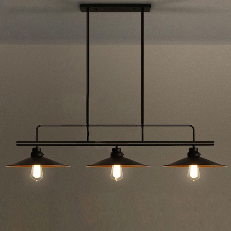 Posteo colgante de tono de platillo de platillo de hierro forjado de estilo industrial de estilo industrial de 3 luces para el bar de restaurantes