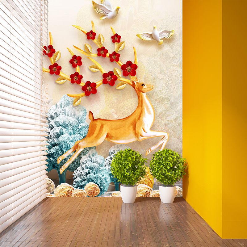 Illustration Stag Wall Murals Large Wall Art in Red-Yellow-Blue for Home Gallery, Made to Measure