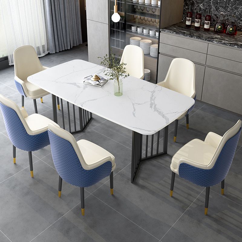 Black Metal Double Pedestal Dining Table Industrial Rectangle Fixed Table