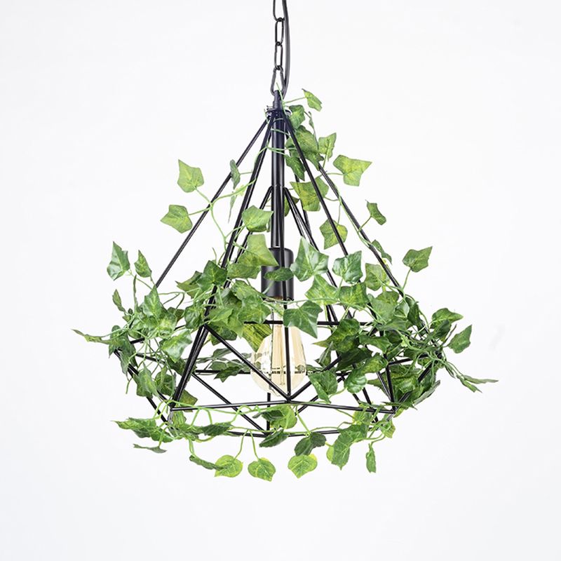 4w/6w LED Pendant Lighting Industrial Restaurant Plant Drop Lamp with Diamond Iron Cage in Black, 15"/18"/19.5" W