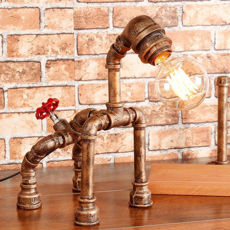 Lámpara de mesa para perros de 1 linda con tubería de agua Black/Bronze Iluminación de mesa de hierro forjado para restaurante