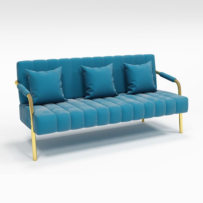 Contemporary Glam Sofa with Sewn Pillow Back and Golden Legs for Apartment