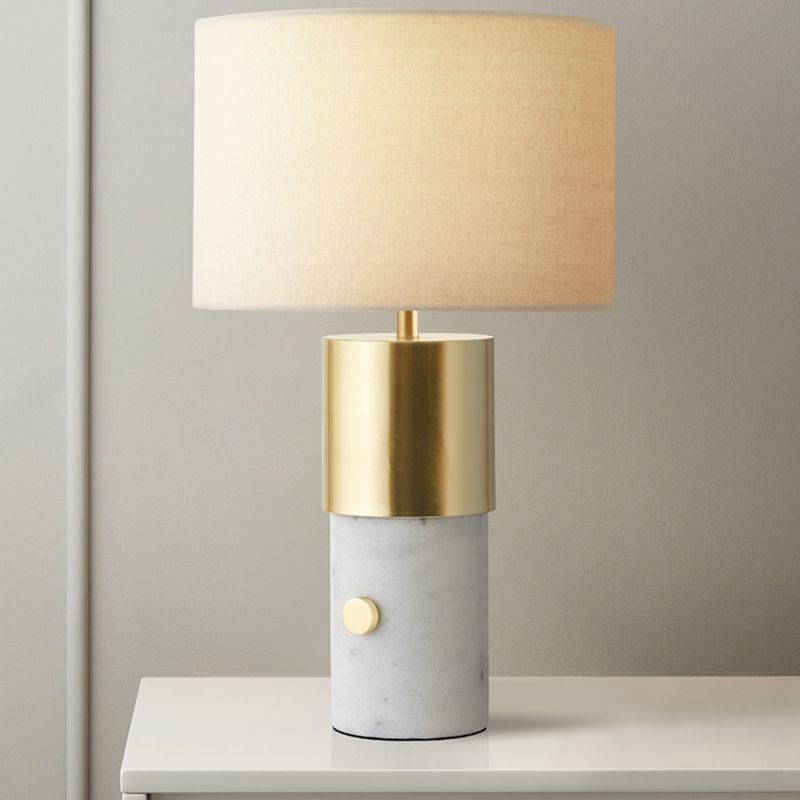 Lampe nocturne nordique 1 lampe blanche Éclairage de table en marbre avec tambour de tambour pour chambre à coucher