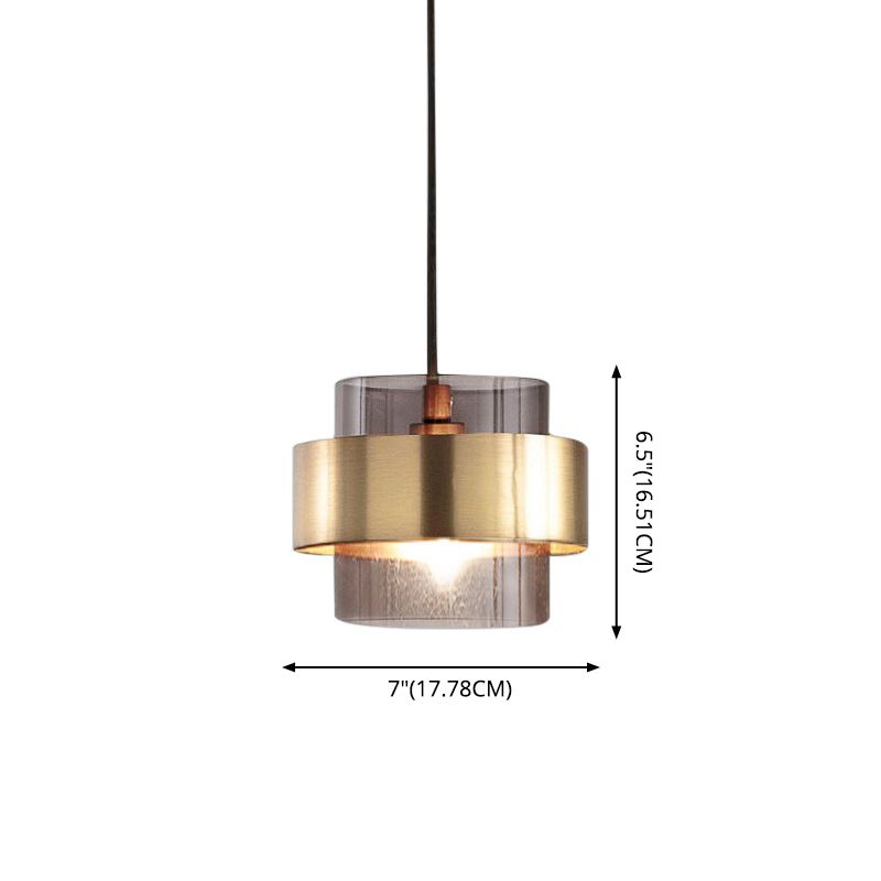 Fumo Cilíndrico gris Pedante Luz hacia abajo Luz de colgante de techo mini Luz en sombra de vidrio