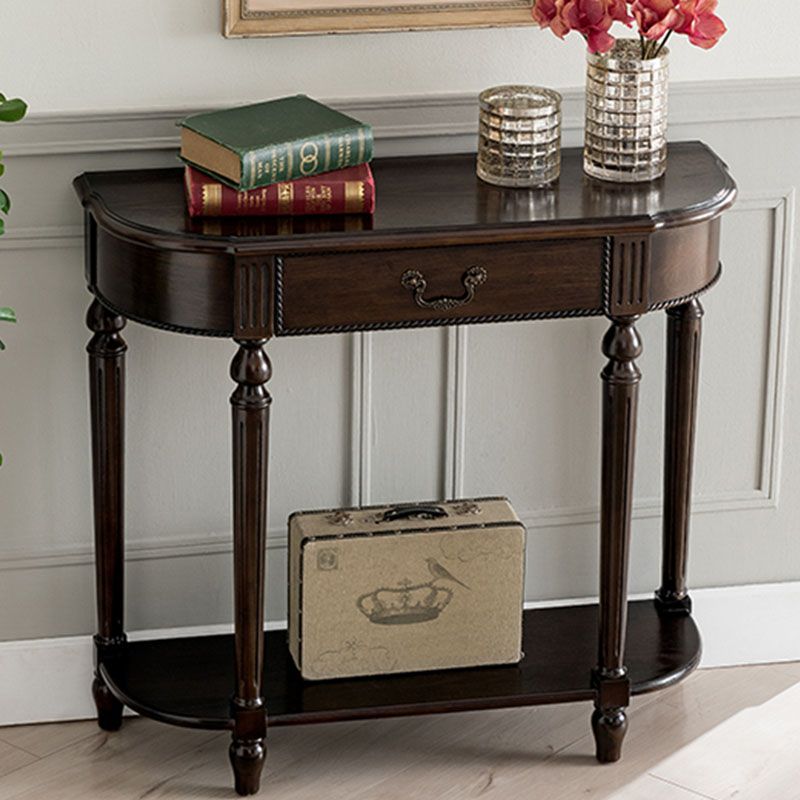 Mid-Century Modern Half Moon Console Sofa Table Rubber Wood Console Accent Table for Hall