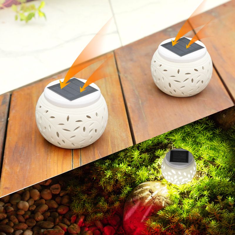 Contemporary Metal Pillar Lamp Drum Shape Outdoor Waterproof Light with Ceramic Shade