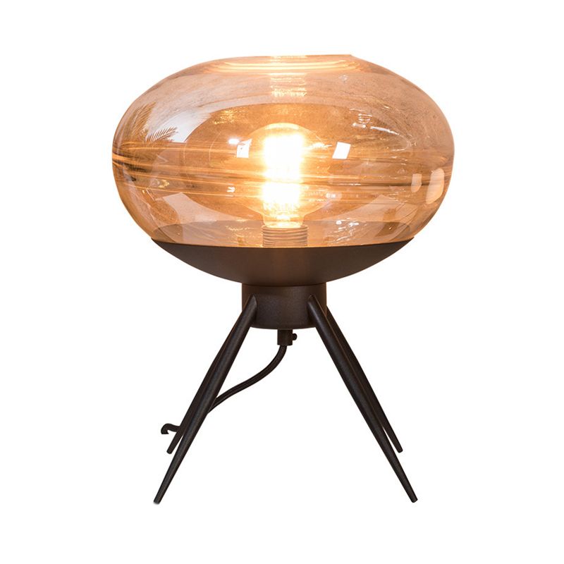 Lámpara de mesa de noche de metal ovalada, lámpara de mesita de noche moderna de cristal coñac con 1 cabezal