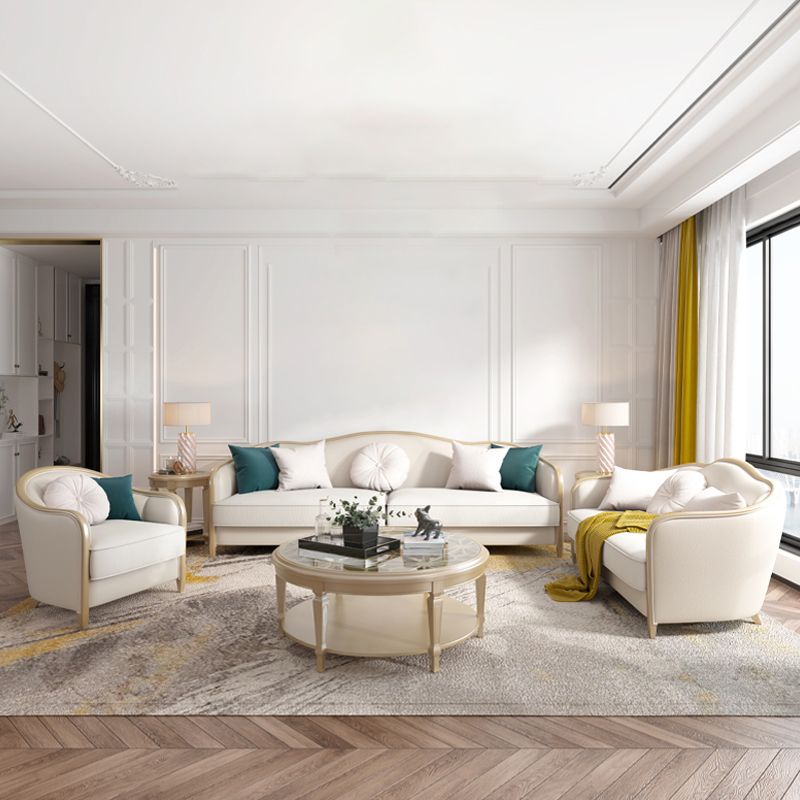 Linen Sectional Sofa Tropical Beige Sloped Arms Sofa for Living Room