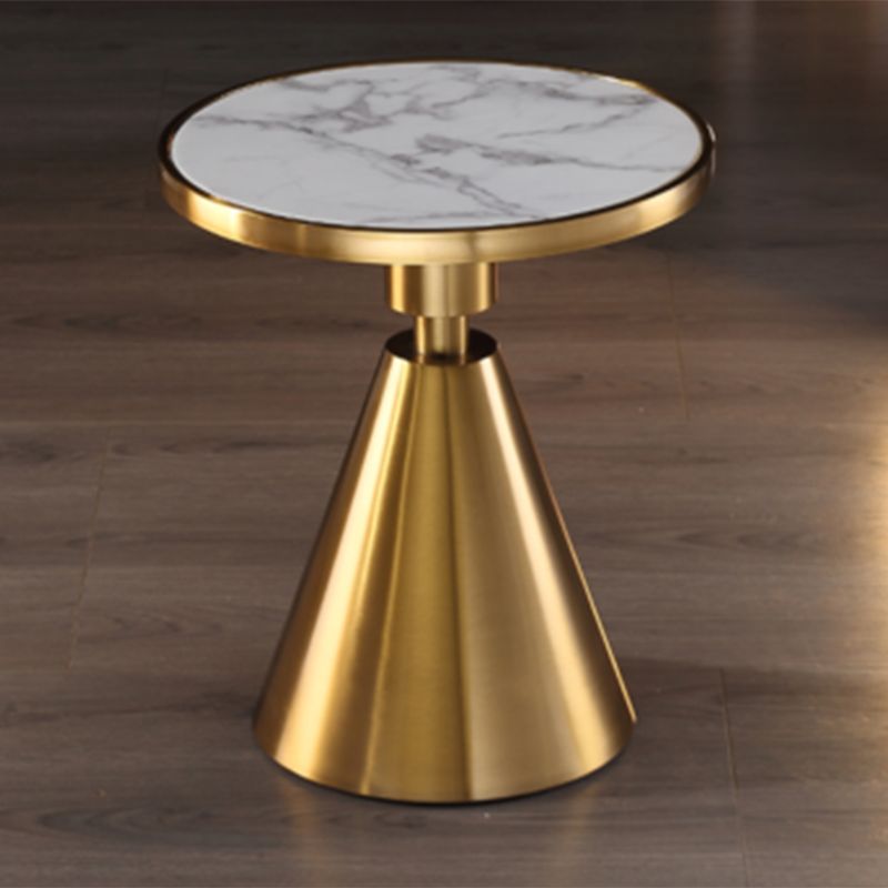 21.6" Tall Pedestal End Table, Glossy Marble Top Round End Table