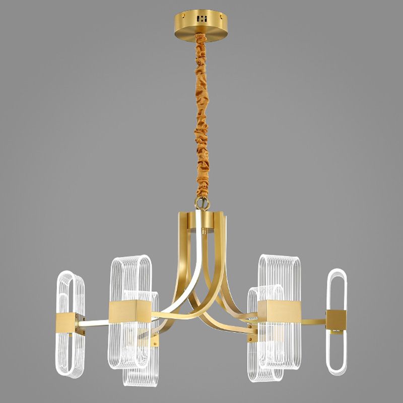 Shaded Chandelier Lighting Fixture Simplicity Metal Dinning Room LED Pendant Light Fixture in Gold