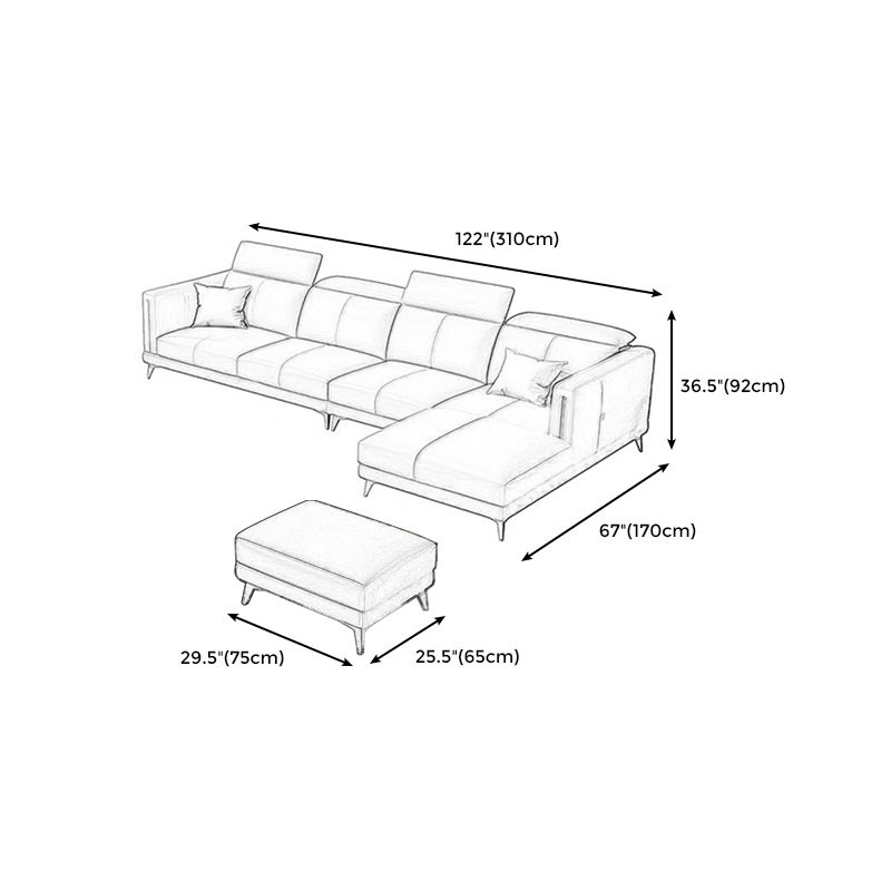 Genuine Leather Track Arm Sectional Sofa 36.22"High Cushion Back Sofa