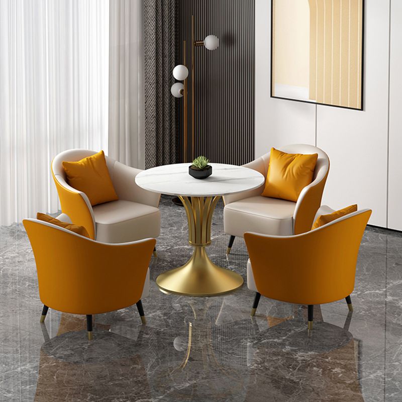 Metal Glam Dining Set with Padded Chairs 1/2/3/5 Pcs White Stone Dining Table Set