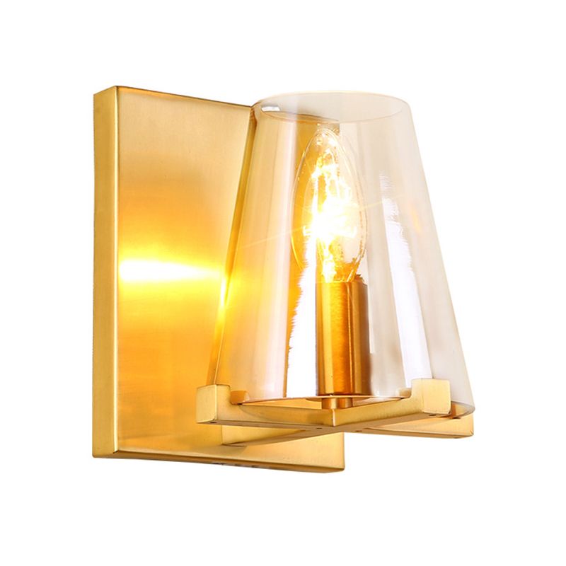 Modern Indoor Wall Sconce Conical Brass Glass Single Light Living Room Wall Mount Lamp